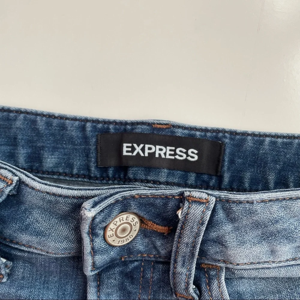 Express Women's Distressed Denim Jean Shorts - Blue - Picture 4 of 8